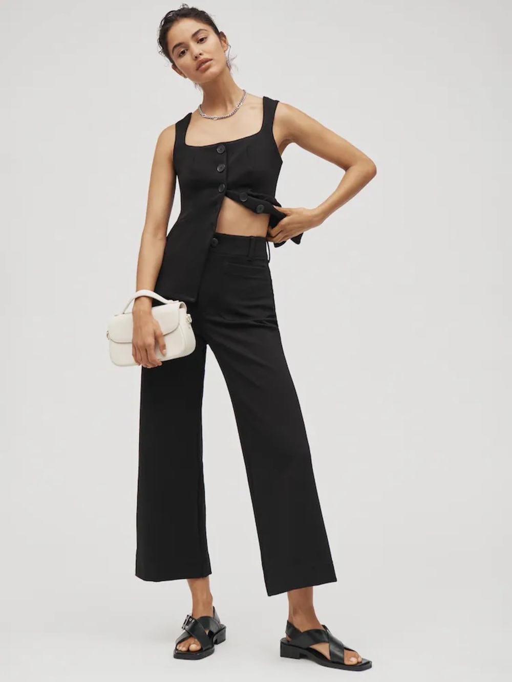 Maeve Colette Knit High-Rise Wide-Leg Cropped Pants, black, size 25